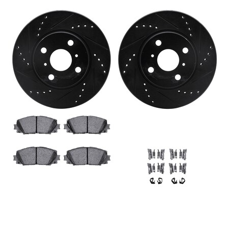 Dynamic Friction Co DFC Rotors-Drilled & Slotted-Black w/ 5000 Advanced Brake Pads Incl Hdw 8512-76128