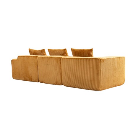 Homeroots 111" Gold Corduroy Modular Ribbed Compression Foam Sofa With Toss Pillows 638096