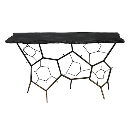 Homeroots 51" Black Stone Abstract Console Table 488856