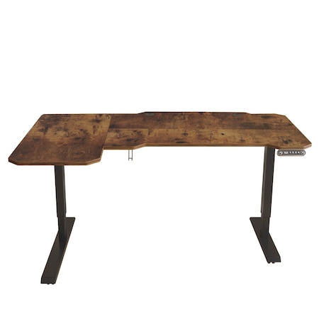 Homeroots 59" Adjustable Brown and Black L Shape Computer Desk 528669
