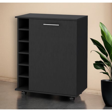 Homeroots Black Rolling Bar Cart With Wine Storage 535119