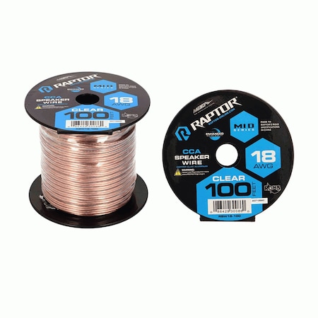 Raptor 100 Feet Audio Stereo Speaker Wire Cable 18-Gauge-Clear RSW18-100