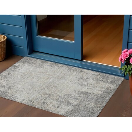 Homeroots 3' X 5' Gray And Ivory Abstract Washable Indoor Outdoor Area Rug 612328