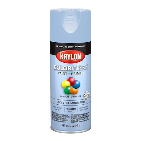 Krylon 12 Oz K05530007 Peekaboo Blue COLORmaxx Paint & Primer Spray Paint, Gloss K05529007