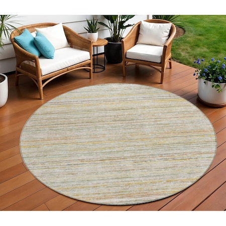 Homeroots 8' Sage Round Striped Washable Indoor Outdoor Area Rug 607976
