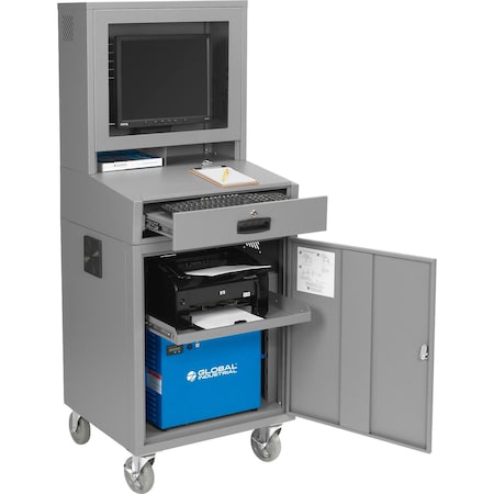Global Industrial Mobile Powered LCD Computer Cabinet, 1280Wh Battery, Dark Gray, Unassembled 239115PGY