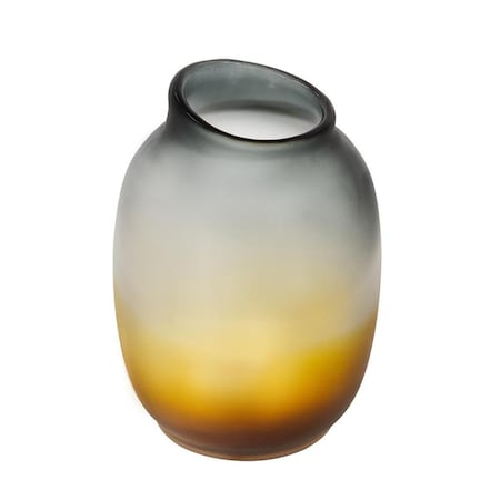 Homeroots 10" Charcoal And Orange Ombre Round Glass Table Vase 574233