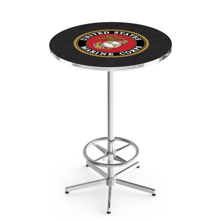 Holland Bar Stool Co 42" Chrome U.S. Marines Pub Table, 36" dia. Top L216C4236Marine