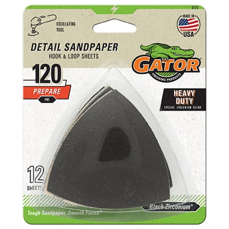 Gator Finishing Oscillating Hook & Loop Detail Sandpaper, 120 Grit, 12PK 3773