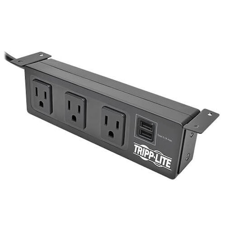 Tripp Lite Outlet Strip, Surge, USB, 3 5-15R, 5-15P, 10 ft., Black TLP310USBS