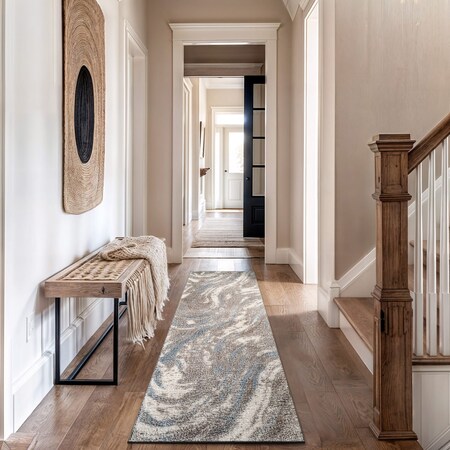 World Rug Gallery Marble Swirl Shag Runner Rug 2 ft 3 in x 8 ft Blue WR131BLUE2X8