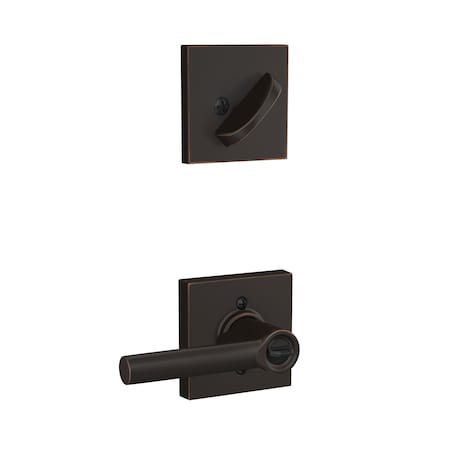 Schlage Residential Broadway Lever with Collins Rose Interior Active Trim with 12326 Latch and 10269 Strikes Aged F59BRW716COL