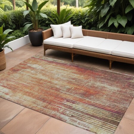Homeroots 10' X 14' Orange Beige And Taupe Striped Washable Indoor Outdoor Area Rug 577264