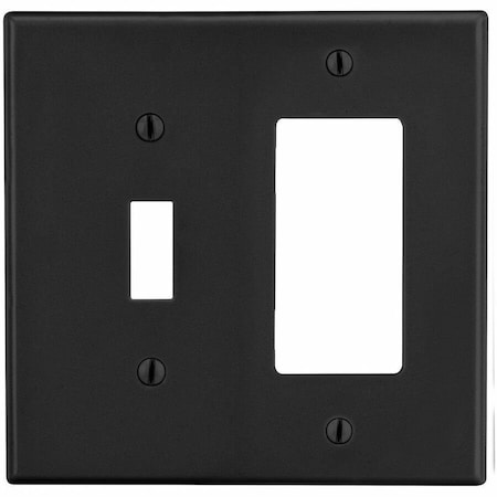 Hubbell Wiring Device-Kellems Wallplate, Mid-Size 2-Gang, 1) Toggle 1) Decorator, Black PJ126BK