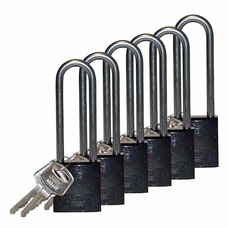 Brady Standard Key Retain Lockout Aluminum Padlock 3in Aluminum Shackle KD Black 6PK 123289