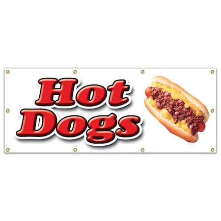 Signmission Hot Dogs Banner Heavy Duty 13 Oz Vinyl with Grommets Single Sided B-96 Hot Dogs
