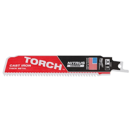 Milwaukee Tool 6 in. 8 TPI SAWZALL THE TORCH w/ Nitrus Carbide Reciprocating Saw Blade for Cast Iron & Metal 48-00-5261