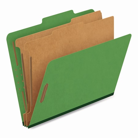 Pendaflex Pressboard Top Tab Classification Folder, 2.5in Expan, 2 Divider, 6 Fastener, Letter, Green, 10PK 24133P