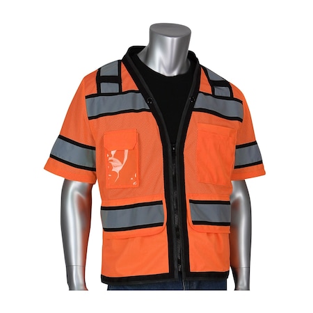 Pip ANSI Type R Class 3 Black Two-Tone Eleven Pocket Tech-Ready Mesh Surveyors Vest w/"D" Ring Access 303-0800D-OR/L
