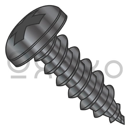 10-12X1 Phillips Pan Self Tap Screw Type A Full Thread 18 8 Stainless Steel Black Ox, 2000PK