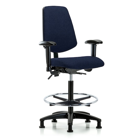 Blue Ridge Ergonomics High Bench Chair Fab Hi Ben Chair, Med, Bk, AA, CF, Glds, Navy, Adjustable Arms, 26" to 35-1/2" Height BR-FHBCH-MB-RG-T0-A1-CF-RG-F45
