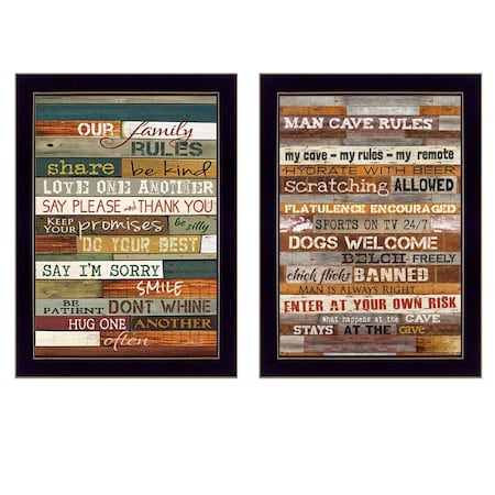 Homeroots Set Of Two Family and Man Cave Rules 1 Black Framed Print Wall Art, 2PK 405745