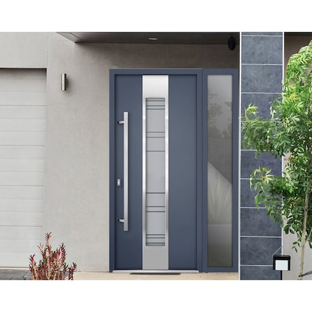 Vdomdoors Steel Door Deux 0757 Gray Graphite Sidelight Exterior Window Stainless Inserts Single Modern Painte DEUX0757EXD-GRE-W36+12 x H80-Right-hand Inswing