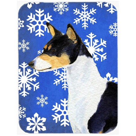 Carolines Treasures Basenji Winter Snowflakes Holiday- Glass Cutting Board - Large SS4652LCB