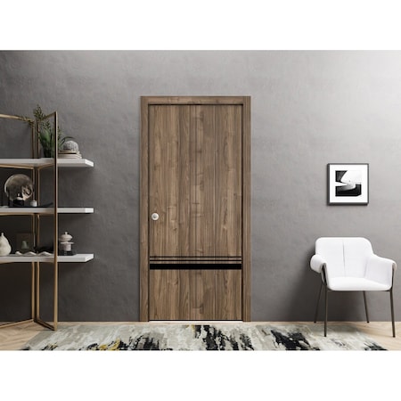 Sartodoors Sliding Closet Bi-fold Doors, Planum 0012 Walnut and Aluminum Strips, Sturdy Tracks Moldings Trims PLANUM0012BF-WLN-56