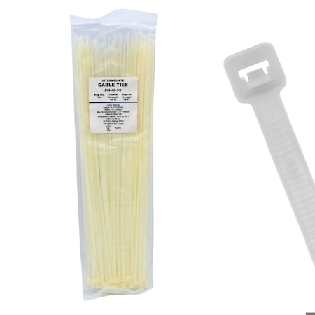Cable Ties Unlimited Cable Tie, 14 in L, 40 lb Strength, 4 in Max Bundle Dia, Nylon 6/6, Natural, 100PK I14-40-9C