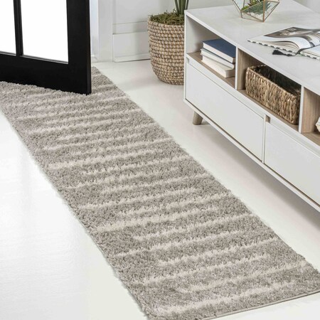 Jonathan Y Alaro Berber Stripe Shag Gray/Ivory 2 ft. x 10 ft. Runner Rug MOH402B-210