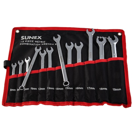 Sunex 12 Pc. Metric Full Polish V-Groove Combination Wrench Set 9917MA