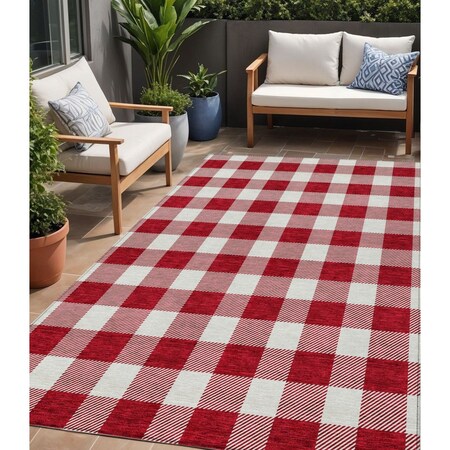 Homeroots 5' X 8' Red And Ivory Plaid Washable Indoor Outdoor Area Rug 595428