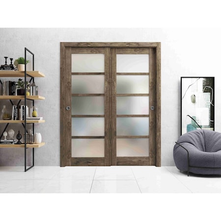 Sartodoors Sliding Closet Frosted Glass Bypass Doors Oak 64x80 (2* 32x80) Solid Core Modern Interior QUADRO4002DBD-AKA-64