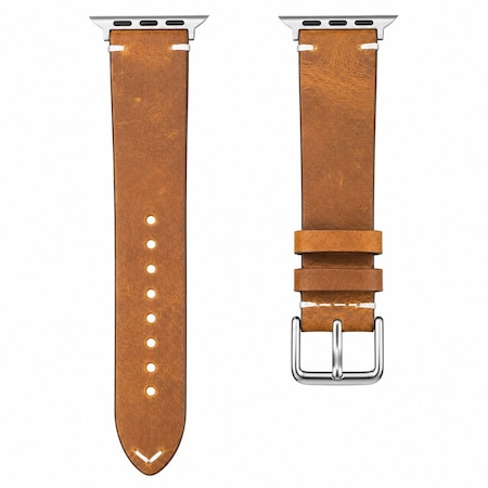 Elegani Vintage Oil Leather Band Compatible with Apple Watch 44mm, Yellow, Black Buckle LOT2-YLW-BLK-44