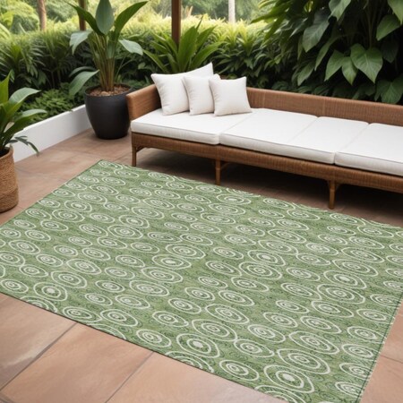 Homeroots 10' X 14' Green And Ivory Geometric Washable Indoor Outdoor Area Rug 583347
