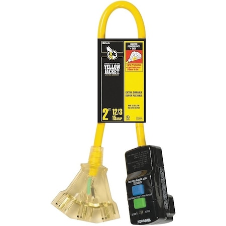 Southwire Extension Cord, 3 Outlets, Yellow, 2 ft 2814