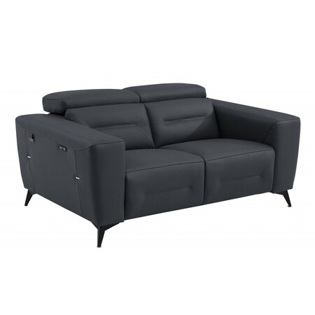 Homeroots 65in Gray And Black Italian Leather Power Reclining Loveseat 482203