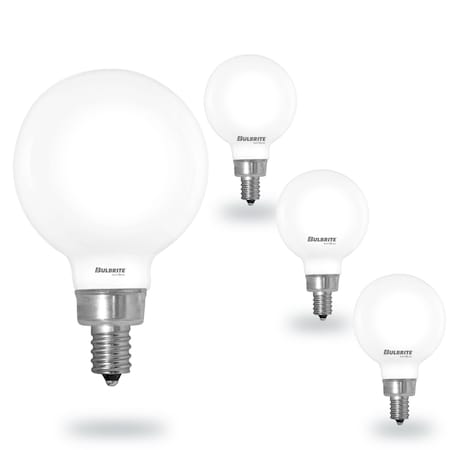 Bulbrite 5 Watt LED G16 Light Bulbs, Warm Dimming 3000K Soft White, 1800K Candlelight, 500 Lumens, 4PK 862887
