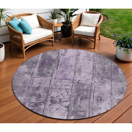 Homeroots 8' Purple Lavender And Gray Round Abstract Washable Indoor Outdoor Area Rug 618777