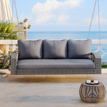Homeroots 69" Gray Metal Outdoor Swing Chair with Gray Cushion 625695