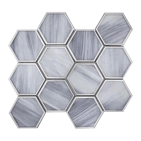 Apollo Tile 9x10 in. Matte Soft Silver Gray Glass Mosaic Hexagon Wall and Floor Tile 3.28 sq ft/case, 5PK APLSTR8805A