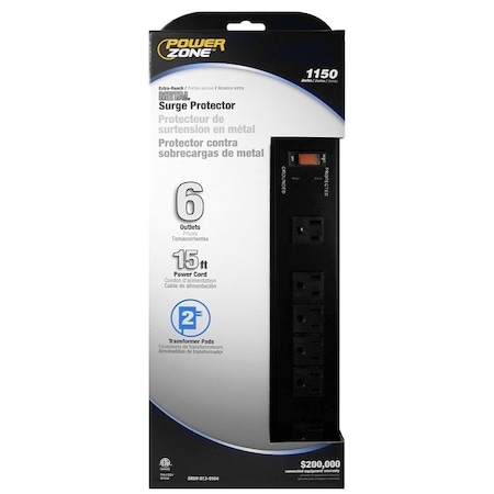 Powerzone Power Strip, Surge, 6 Outlet(s) Black OR802135