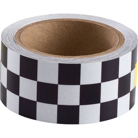 Brady Reflective Black and White Checkered Tape, Acrylic, Black/White, 2in x 10 Yd, 30PK 78136