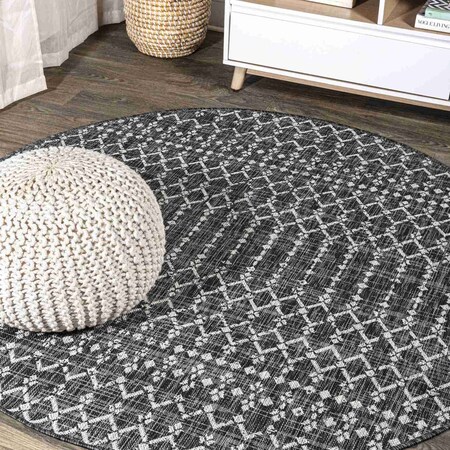 Jonathan Y Ourika Moroccan Geometric Textured Weave Black/Gray 3 ft Round Indoor/Outdoor Area Rug SMB108F-3R