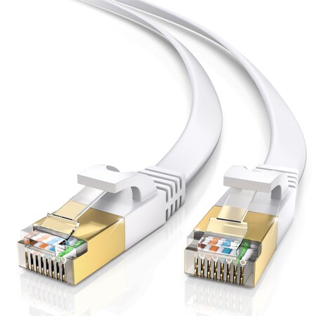 Maximm 25ft Cat7 Flat Shielded Ethernet Cable 10Gbps RJ45, White CAT7FLAT-25FTWH-1PK