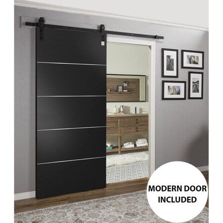 Sartodoors Sturdy Barn Door with Hardware, Planum 0020 Matte Black, Black 6.6FT Rail Hangers Heavy Set, Solid PLANUM0020BD-B-BLK-2496