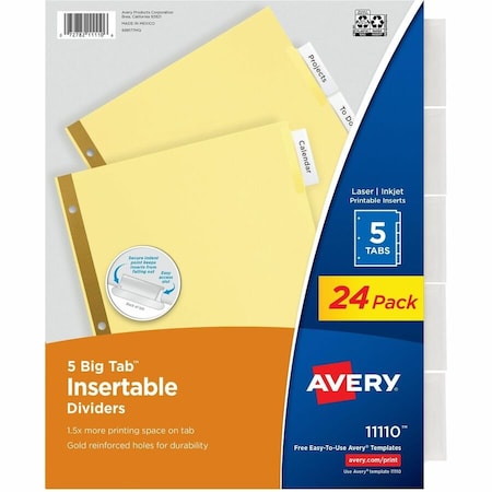 Avery Big Tab Insertable Dividers, 5 Cle, PK24 11113