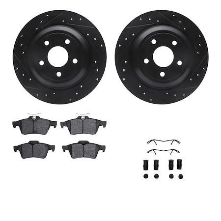 Dynamic Friction Co DFC Rotors-Drilled & Slotted-Black w/ 5000 Advanced Brake Pads Incl Hdw 8512-54181