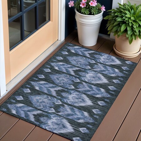 Homeroots 3' X 5' Denim Blue And Sky Blue Southwestern Washable Indoor Outdoor Area Rug 587812
